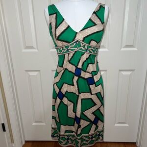 Diane Von Furstenberg Green Geometric V-Neck Midi Dress
